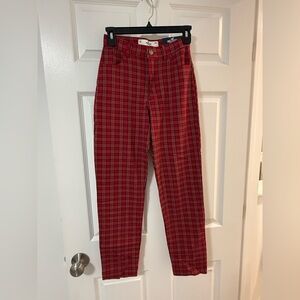 Hollister Red Checkered ultra high rise mom pants